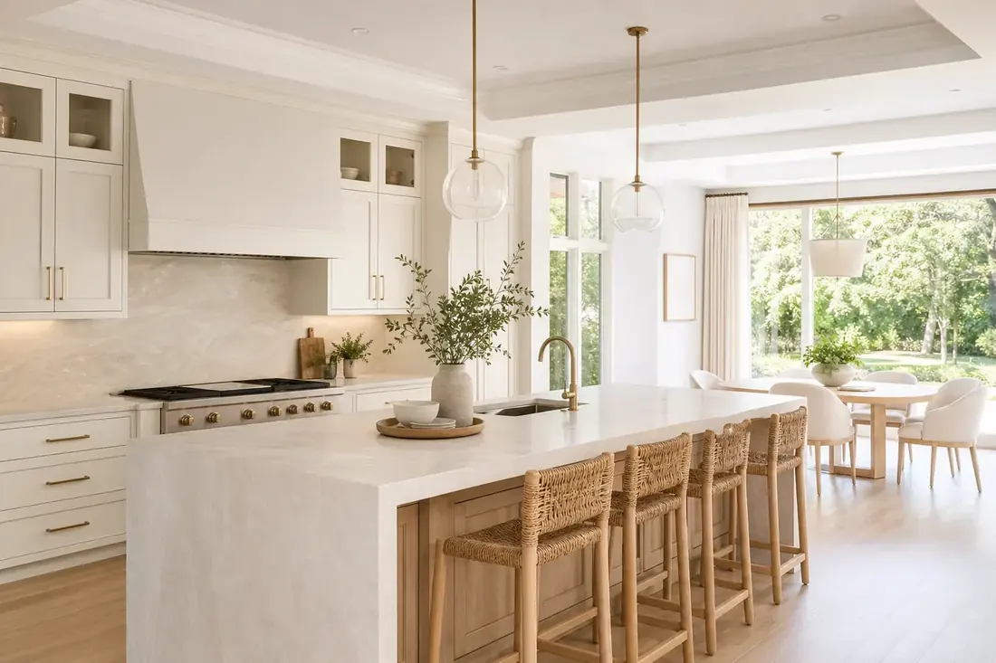 Cuisine contemporaine lumineuse avec grande ouverture